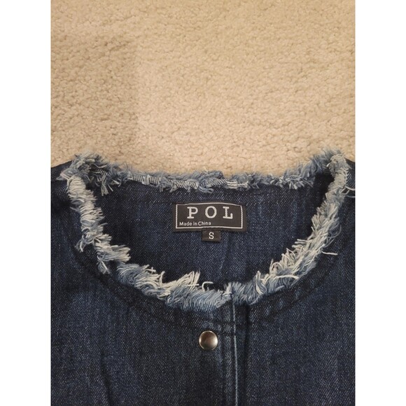 NEW Pol Women Jean  Denim jacket Raw Collar And Hem Size Small Y2K Boho Hippie - Picture 3 of 8